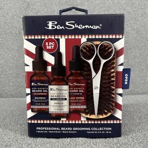 Ben Sherman Beard Oil Pro-Growth professional grooming brush scissors 5 pc set